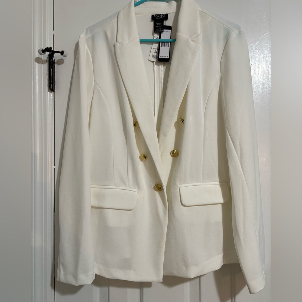 Cream Blazer with Gold Buttons